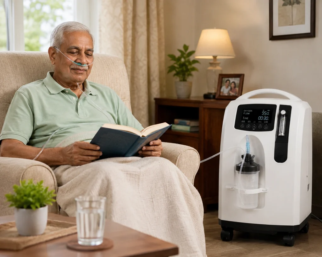 patient using oxygen concentrator